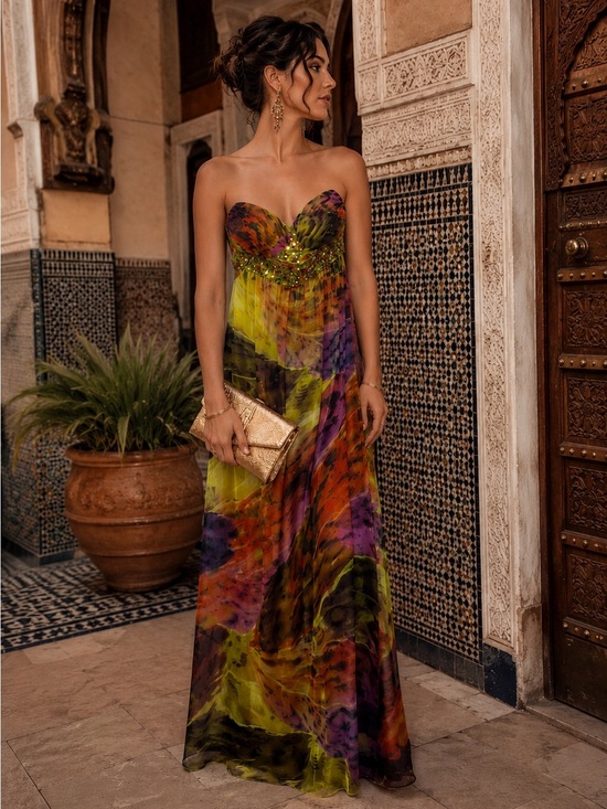 JS Boutique Dresses & Skirts - Empire waist Beaded Multicolor Tropical bling Maxi Dress 2